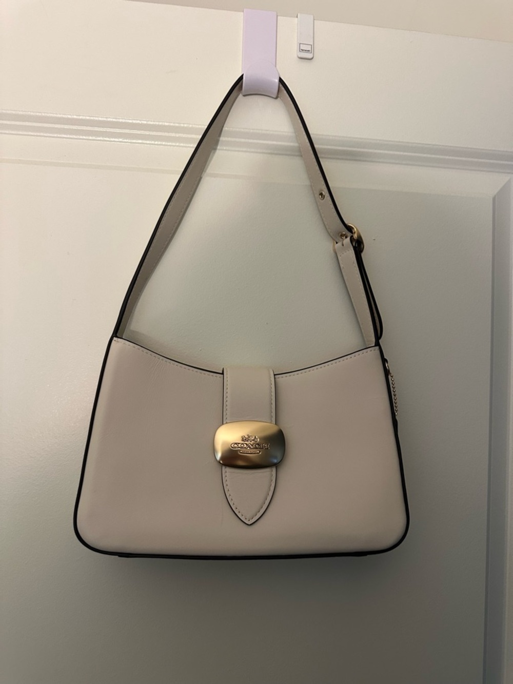 Coach Pebble Leather Shoulder Bag in Cream with Gold Hardware